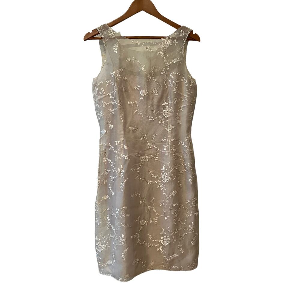 Ann Taylor embroidered silk sleeveless dress cream 4